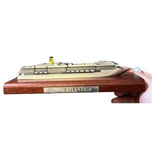 Costa Atlantica Pewter Model Ship 9" Wood Base Italy by Fratelli Pazzaglia Metal